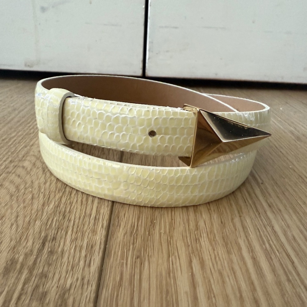 Scanlan Theodore | Snakeskin Triangle Trim Belt | Cream | Sz Small